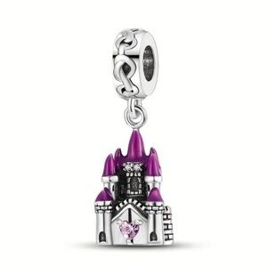 S925 Sterling Silver Purple Castle Pendant/Charm Zircon Heart - NWT